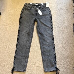 NWT Good American Gray Lace-Up Straight Leg Jeans